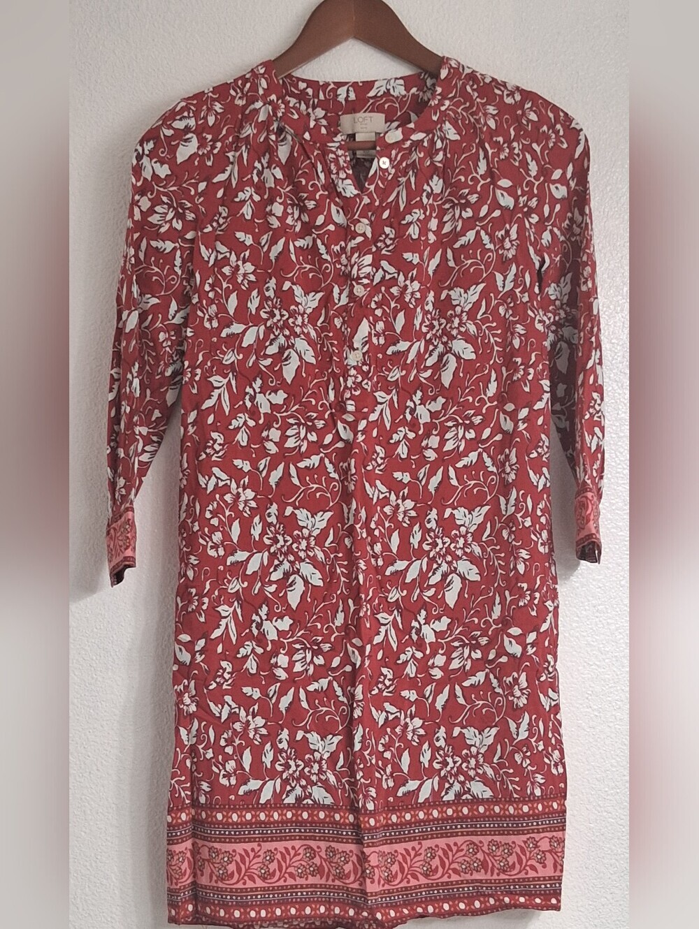 LOFT Red & White Floral Border Dress.      Size XSP